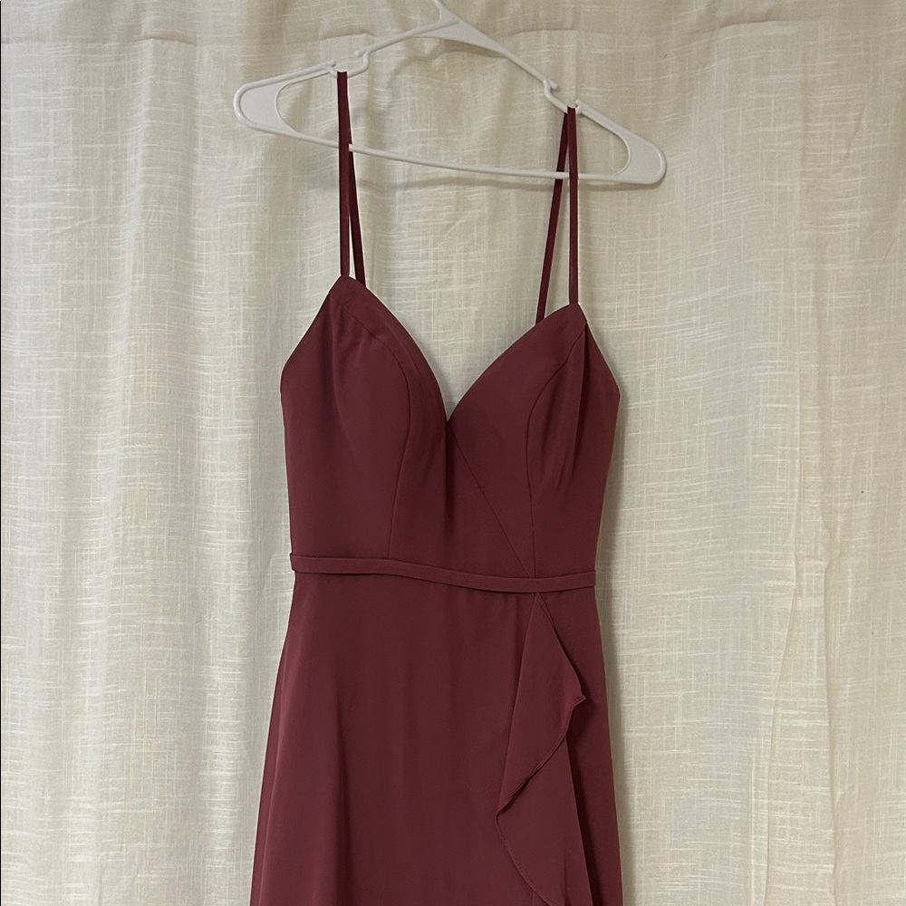 Azazie Naeem Desert Rose A-line V-neck Ruffle Chiffon Ruffle Dress - Picture 4 of 6